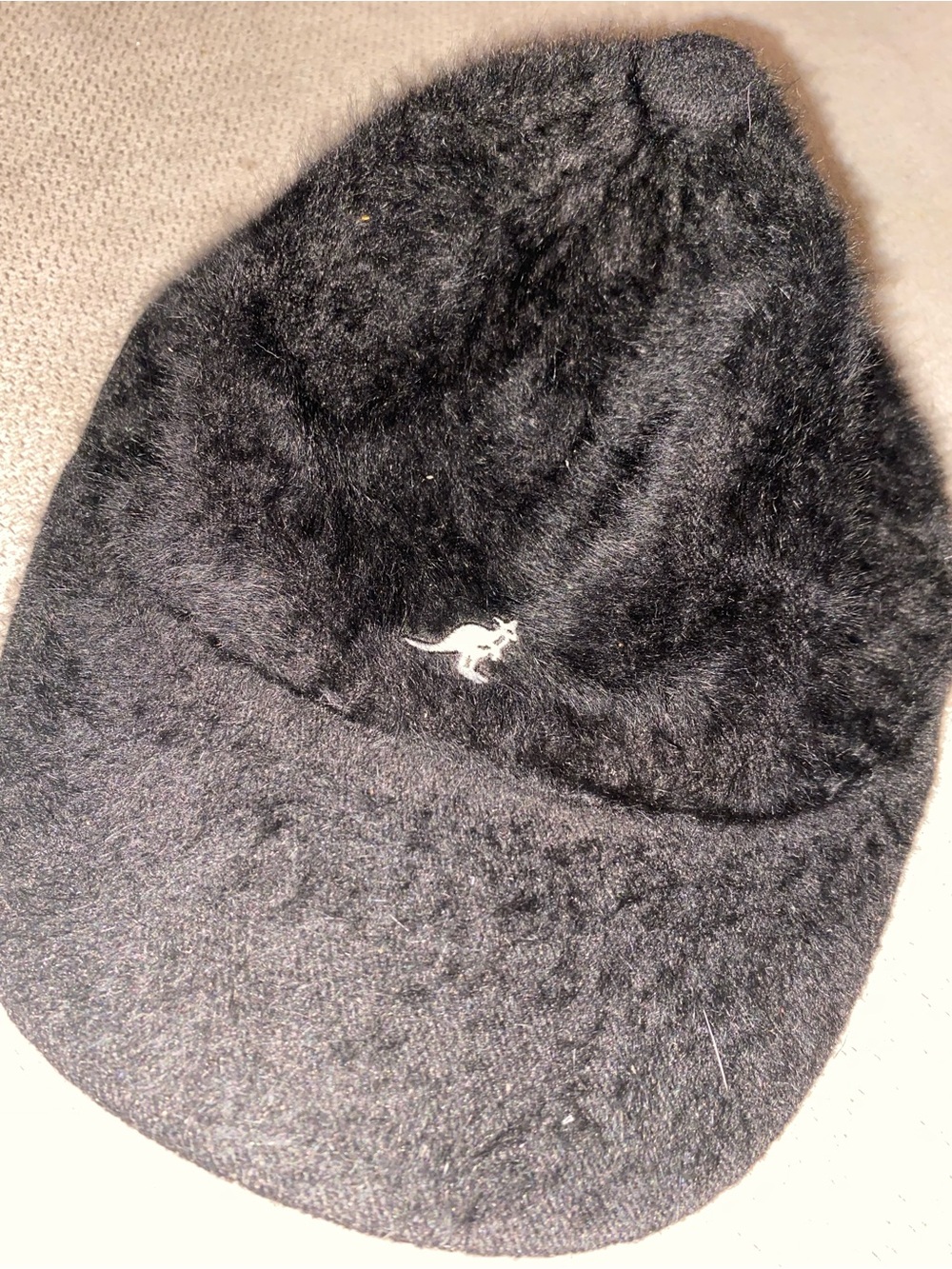 Kangol Black Faux-Fur Baseball Cap with Kangaroo Logo
